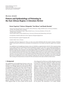 Pattern and Epidemiology of Poisoning in the East African Region: a Literature Review