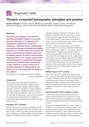 Diagnostic Tests Thoracic Computed Tomography: Principles and Practice