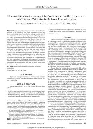 Dexamethasone Compared to Prednisone for the Treatment of Children with Acute Asthma Exacerbations