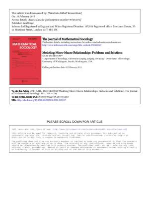 The Journal of Mathematical Sociology Modeling Micro-Macro