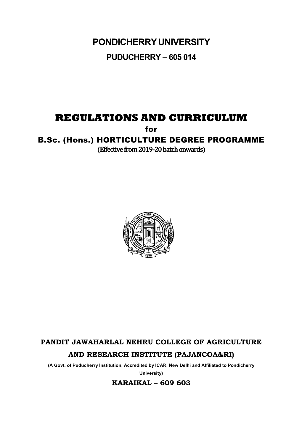 REGULATIONS and CURRICULUM for B.Sc