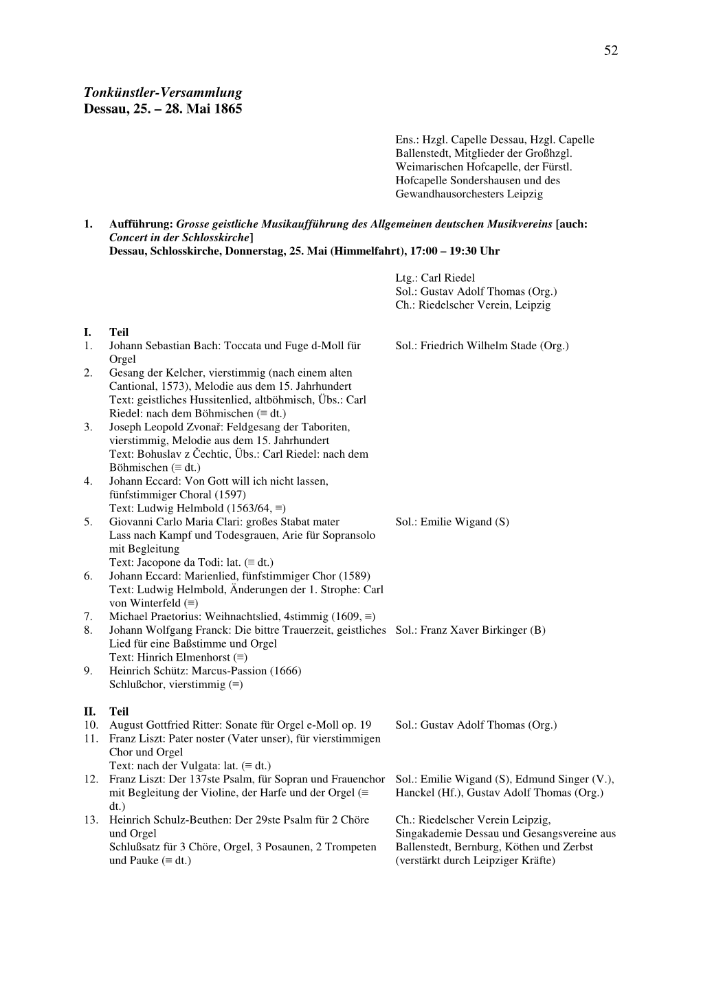 52 Tonkünstler-Versammlung Dessau, 25. – 28. Mai 1865