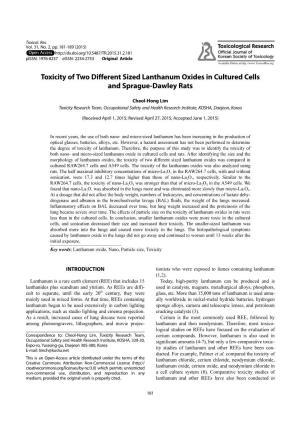 Toxicity of Two Different Sized Lanthanum Oxides in Cultured Cells and Sprague-Dawley Rats