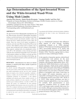 Age Determination of the Spot-Breasted Wren and the White-Breasted Wood-Wren Using Molt Limits ~Ngelina Ruiz-~An~Hez'; R,Aj.Ael Rue~A-Hernandez