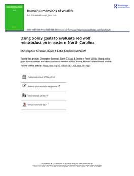 Using Policy Goals to Evaluate Red Wolf Reintroduction in Eastern North Carolina