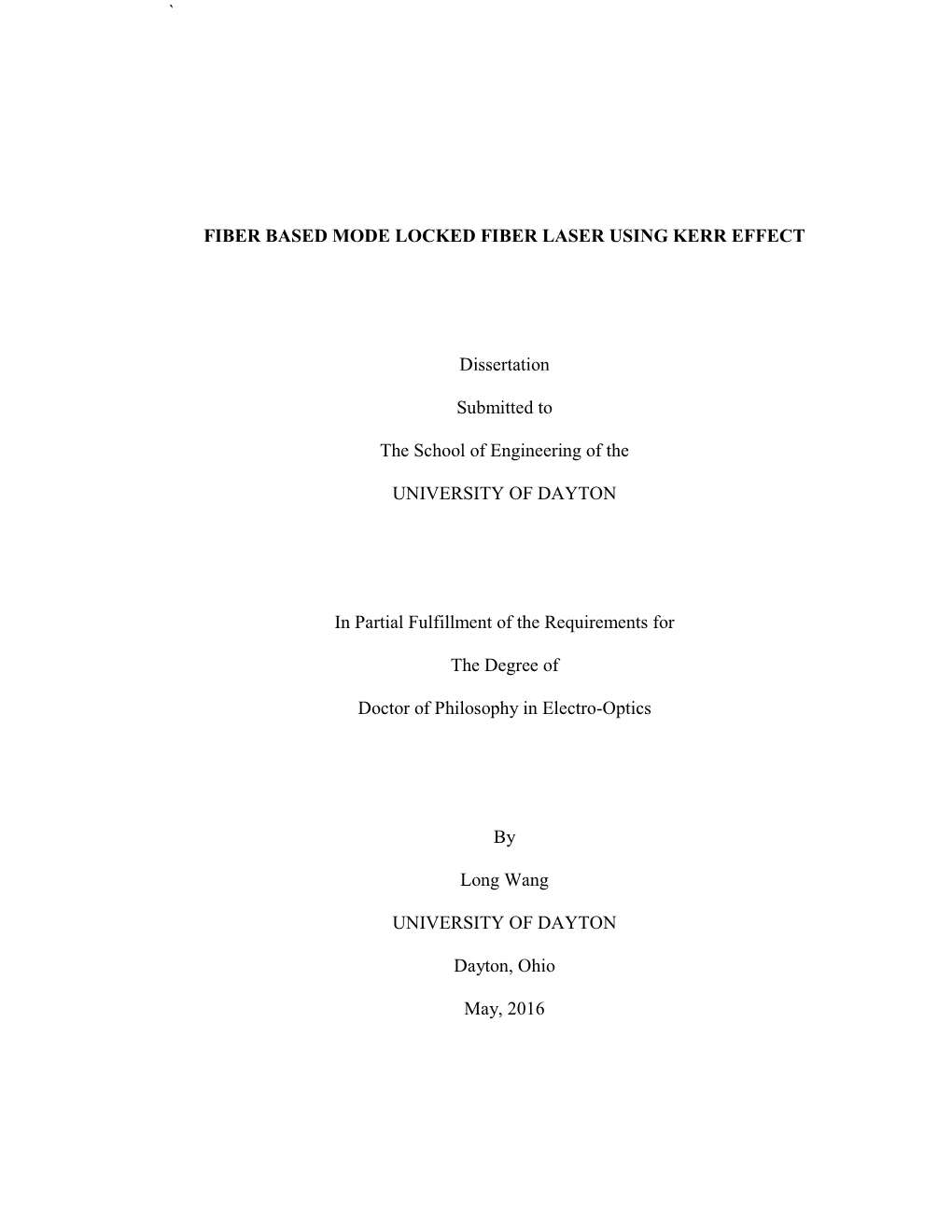 Fiber Based Mode Locked Fiber Laser Using Kerr Effect