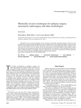 Minimally Invasive Techniques for Epilepsy Surgery: Stereotactic Radiosurgery and Other Technologies