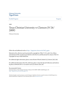 Texas Christian University Vs Clemson (9/26/ 2009) Clemson University