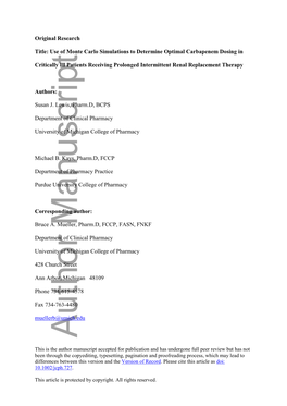 Use of Monte Carlo Simulations to Determine Optimal Carbapenem Dosing In