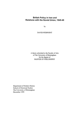 British Policy in Iran and Relations with the Soviet Union, 1945-46