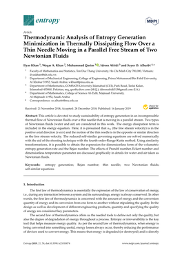 Thermodynamic Analysis of Entropy Generation Minimization in Thermally Dissipating Flow Over a Thin Needle Moving in a Parallel Free Stream of Two Newtonian Fluids