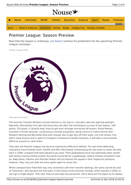 Premier League: Season Preview | Nouse