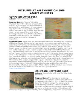 PICTURES at an EXHIBITION 2018 ADULT WINNERS COMPOSER: JORGE SOSA Artwork: Moller, Hans "Sunrise"