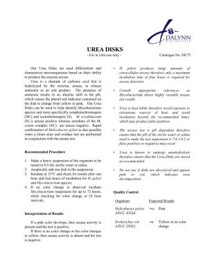 UREA DISKS - for in Vitro Use Only - Catalogue No
