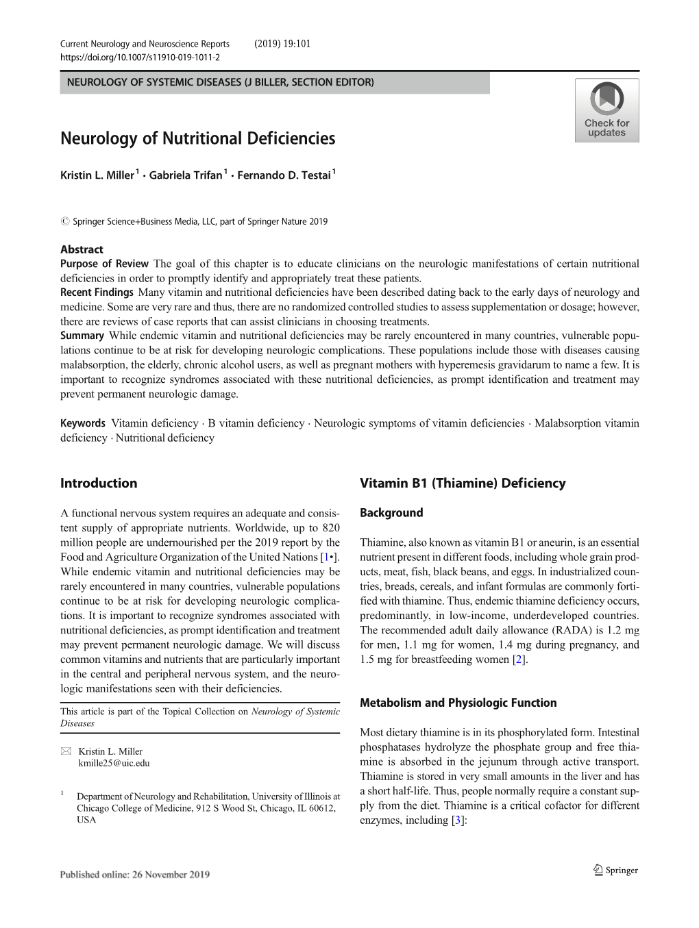 Neurology of Nutritional Deficiencies