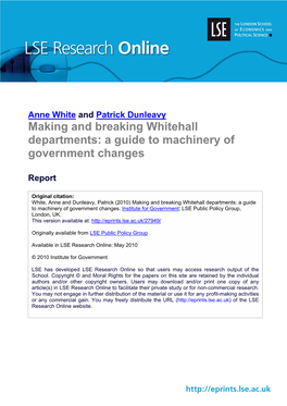 Making and Breaking Whitehall Departments: a Guide to Machinery of Government Changes