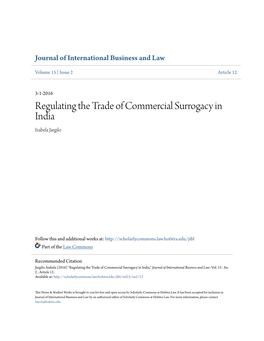 Regulating the Trade of Commercial Surrogacy in India Izabela Jargilo
