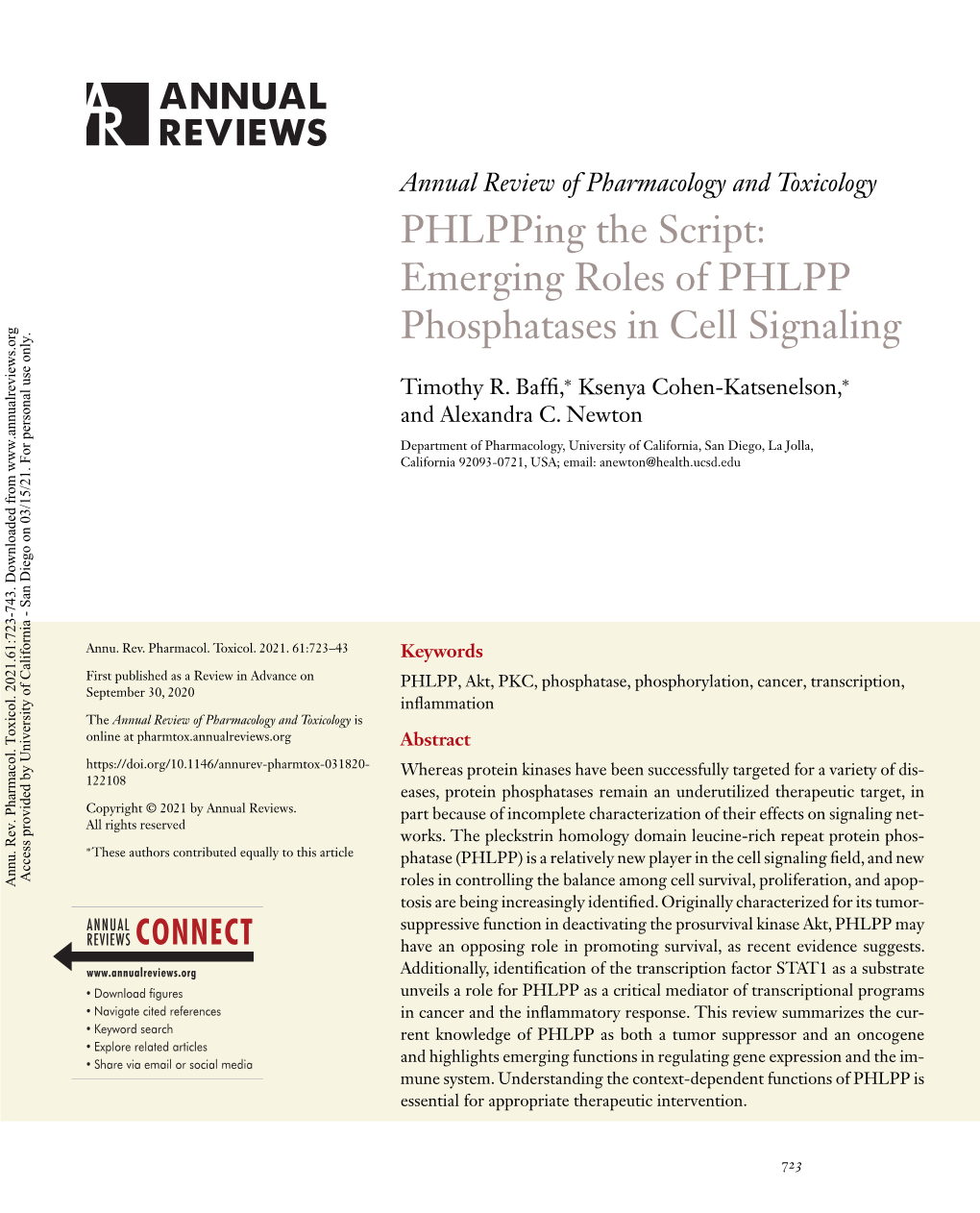 Emerging Roles of PHLPP Phosphatases in Cell Signaling