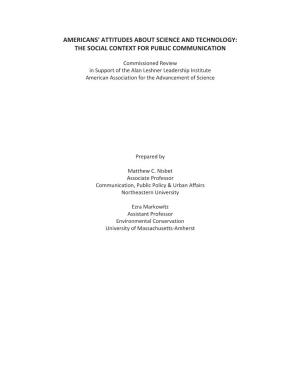 Americans' Attitudes About Science and Technology: the Social Context for Public Communication
