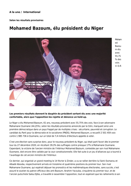 Mohamed Bazoum, Élu Président Du Niger