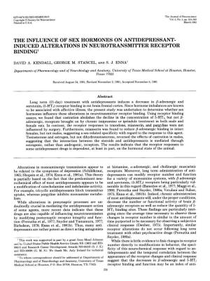 The Influence of Sex Hormones on Antidepressant- Induced Alterations in Neurotransmiti’Er Receptor Binding’
