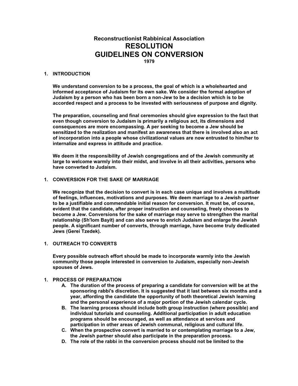 Resolution Guidelines on Conversion 1979