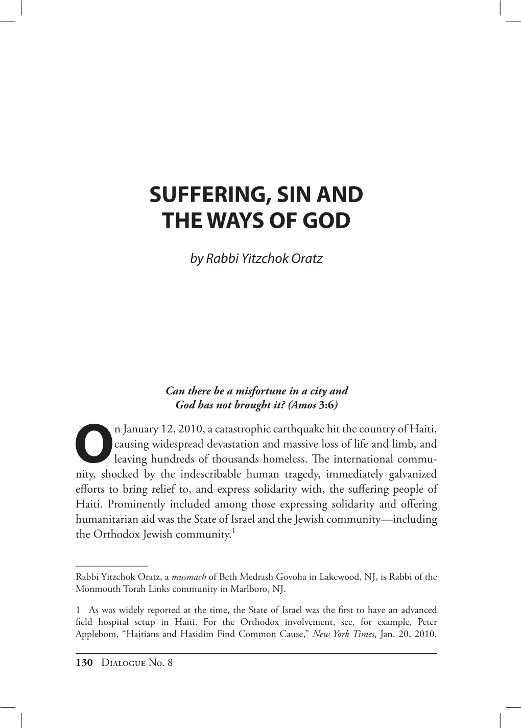 Suffering, Sin and the Ways of God