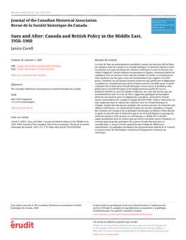 Suez and After: Canada and British Policy in the Middle East, 1956–1960 Janice Cavell