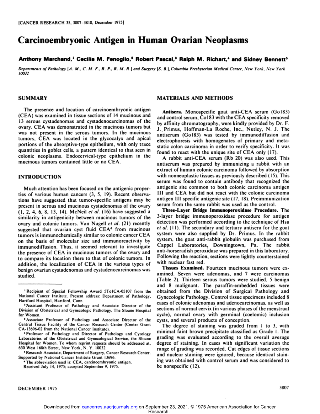 Carcinoembryonic Antigen in Human Ovarian Neoplasms