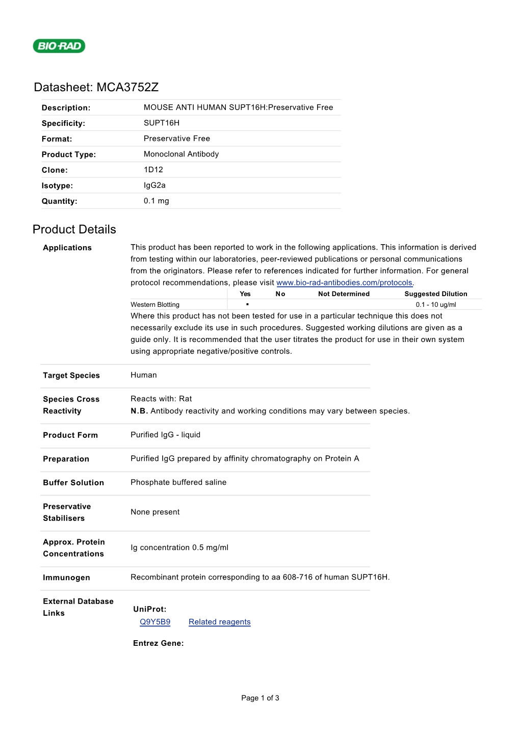 Datasheet: MCA3752Z Product Details