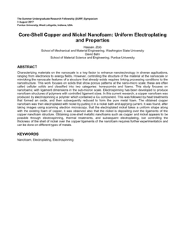 Core-Shell Copper and Nickel Nanofoam: Uniform Electroplating and Properties Hassan