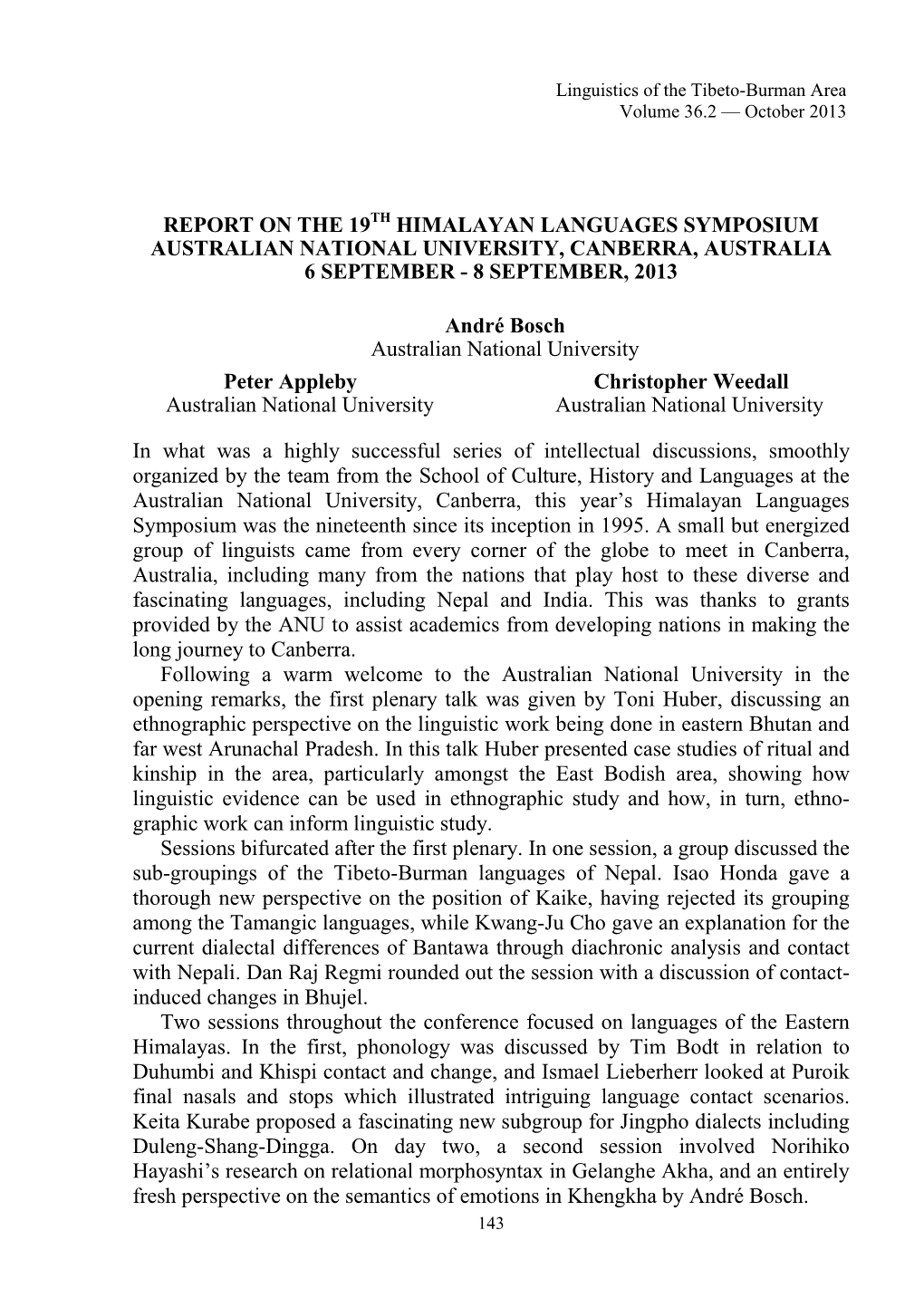 Report on the 19 Himalayan Languages Symposium
