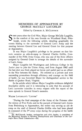 MEMORIES of APPOMATTOX by GEORGE Mccully LAUGHLIN Edited by Charles A.Mcclintock