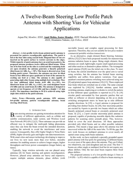A Twelve-Beam Steering Low Profile Patch Antenna with Shorting Vias for Vehicular Applications