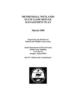 Mendenhall Wetlands State Game Refuge Final Management Plan