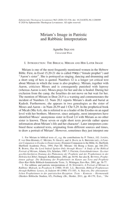 Miriam's Image in Patristic and Rabbinic Interpretation