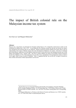 The Impact of British Colonial Rule on the Malaysian Income Tax System
