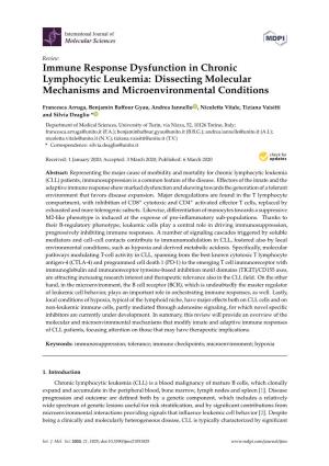 Immune Response Dysfunction in Chronic Lymphocytic Leukemia: Dissecting Molecular Mechanisms and Microenvironmental Conditions