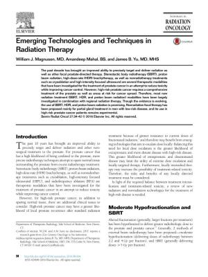 Emerging Technologies and Techniques in Radiation Therapy William J