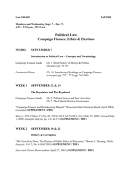 Political Law Campaign Finance, Ethics & Elections