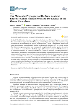 The Molecular Phylogeny of the New Zealand Endemic Genus Hadramphus and the Revival of the Genus Karocolens