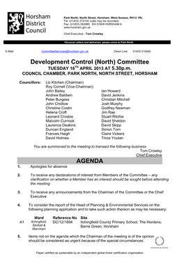 Development Control (North) Committee TUESDAY 16TH APRIL 2013 at 5.30P.M
