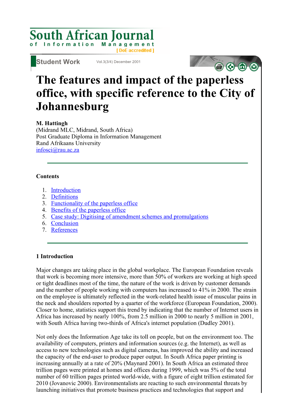 The Features and Impact of the Paperless Office, with Specific Reference to the City of Johannesburg