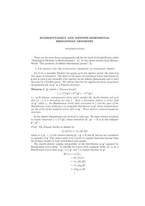 Hydrodynamics and Infinite Dimensional Riemannian Geometry
