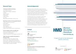 Human Mortality Database (HMD) Example of Country Data Page As of May 2012 the Database Contains Detailed Celebrates Its 10Th Anniversary