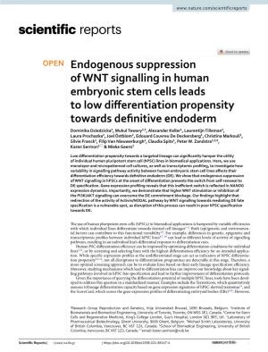 Endogenous Suppression of WNT Signalling in Human Embryonic
