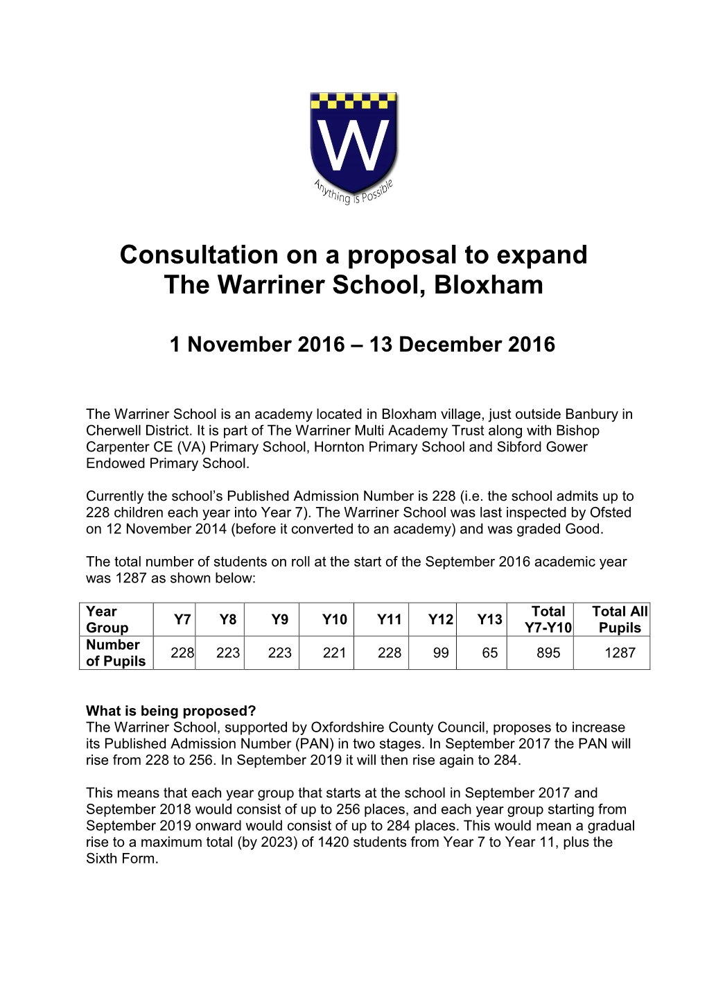 The Warriner School Consultation Document