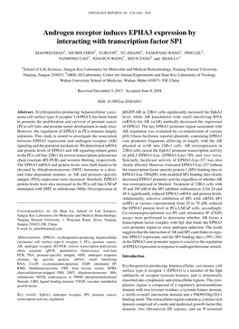 Androgen Receptor Induces EPHA3 Expression by Interacting with Transcription Factor SP1