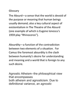 Glossary the Absurd—A Sense That the World Is Devoid