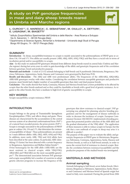 A Study on Prp Genotype Frequencies in Meat and Dairy Sheep Breeds Reared L in Umbria and Marche Regions